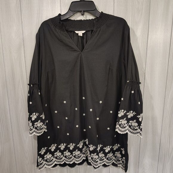 Est 1946 Black And White Floral Embroidered Blouse Side Split Small - Picture 1 of 8